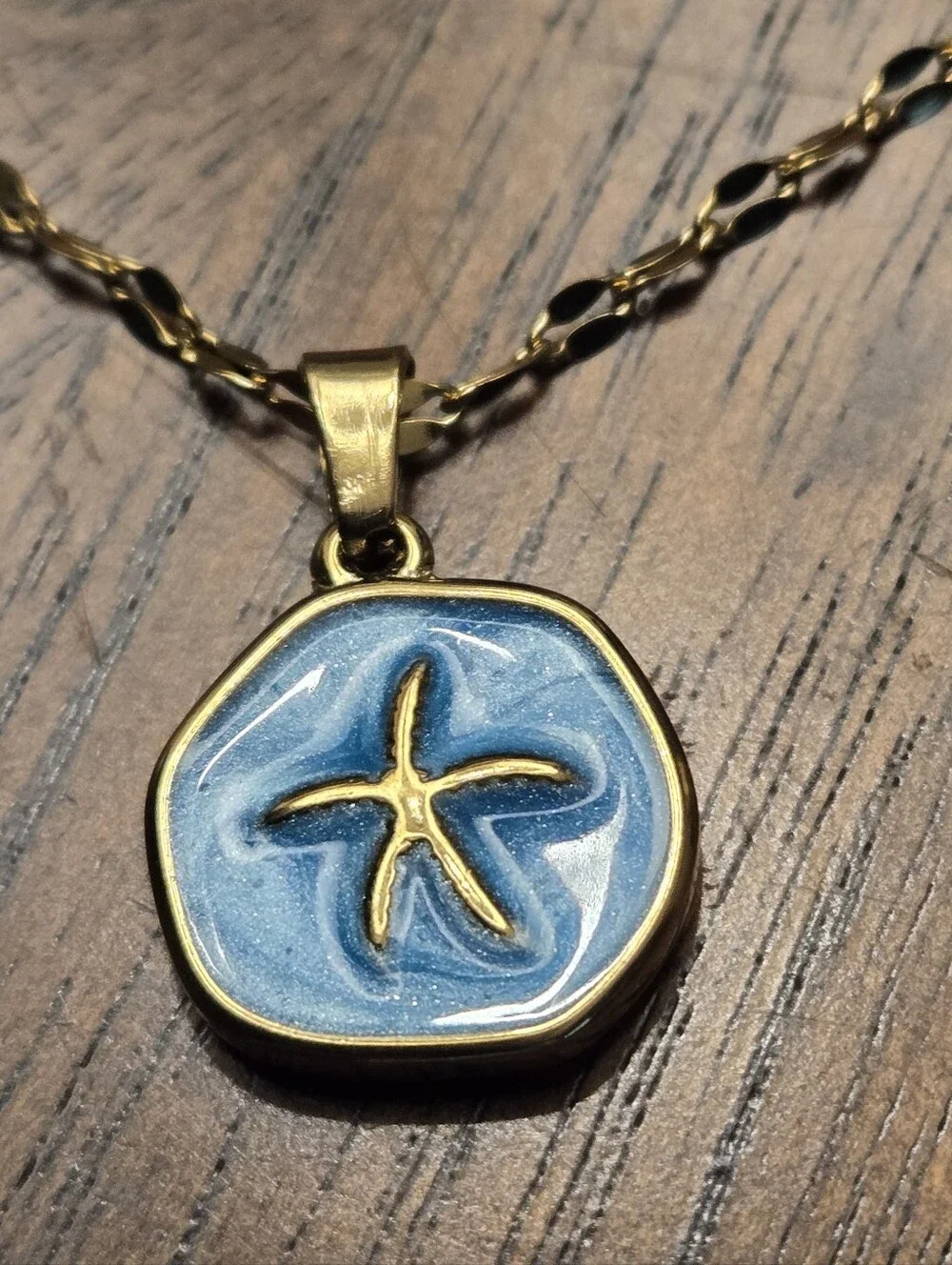 1pc Stainless Steel Summer Ocean Style Disc Starfish Drip Oil Pendant Necklace - Picture 4 of 8